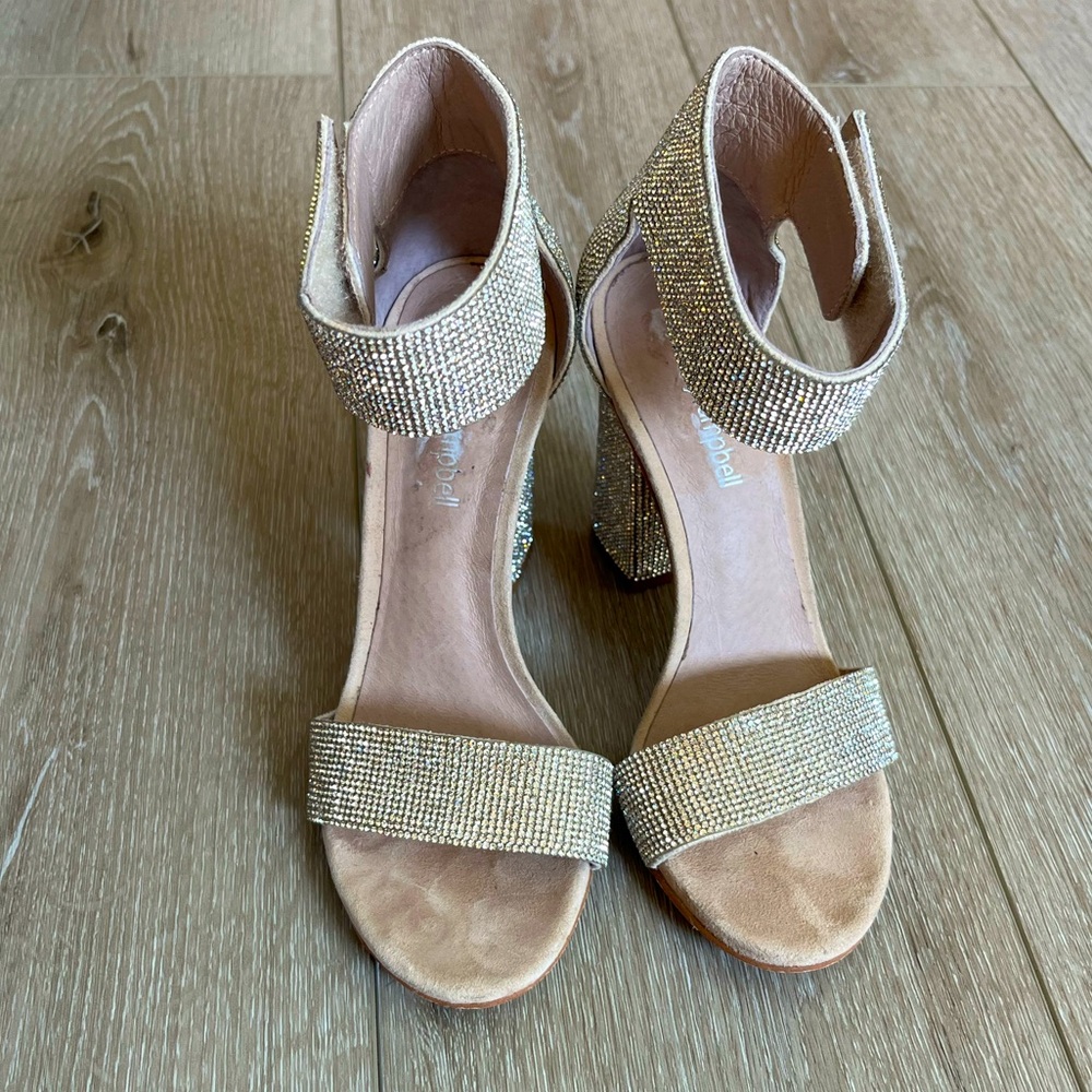 Jeffrey Campbell Silver Sparkly Thick Heel Sandals Size 5.5.